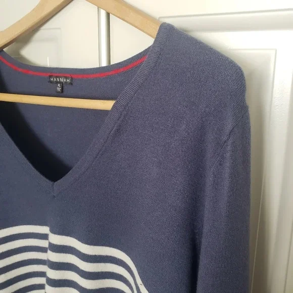 Hannah Striped V-neck Lightweight Nylon Blend Pullover Sweater - Picture 2 of 7